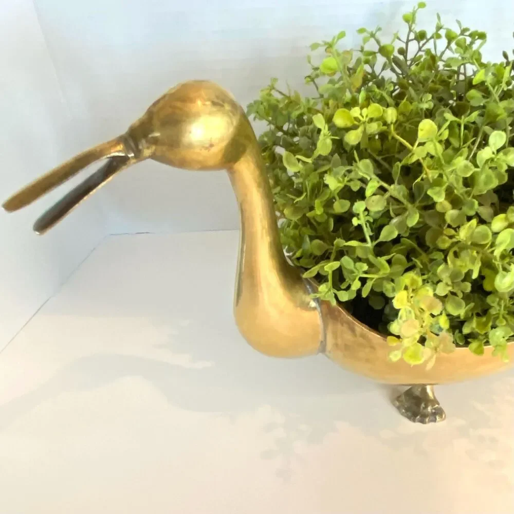 Vintage Brass Duck Container Bowl...15 1/4